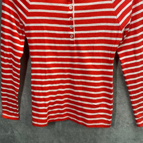 Y2k‎ Henley Top Small Red White Striped Long Sleeve Button Up Preppy Casual - Picture 4 of 15